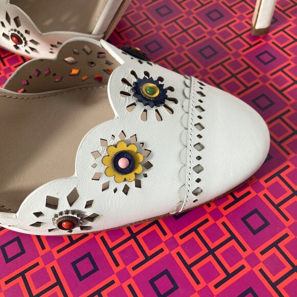 Womens Tory‎ Burch Perforated Marguerite Slingback Nappa Leather Shoes 8.5 Ivory - Picture 7 of 11